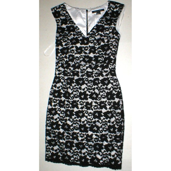NWT 4 New French Connection Lace Dress Black White Womens Flowers SS Lined Sheat - Picture 2 of 6